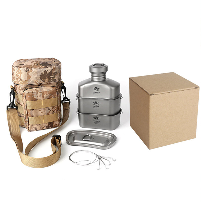 Pure Titanium Marching Kettle Meal Box Outdoor Three-piece Set